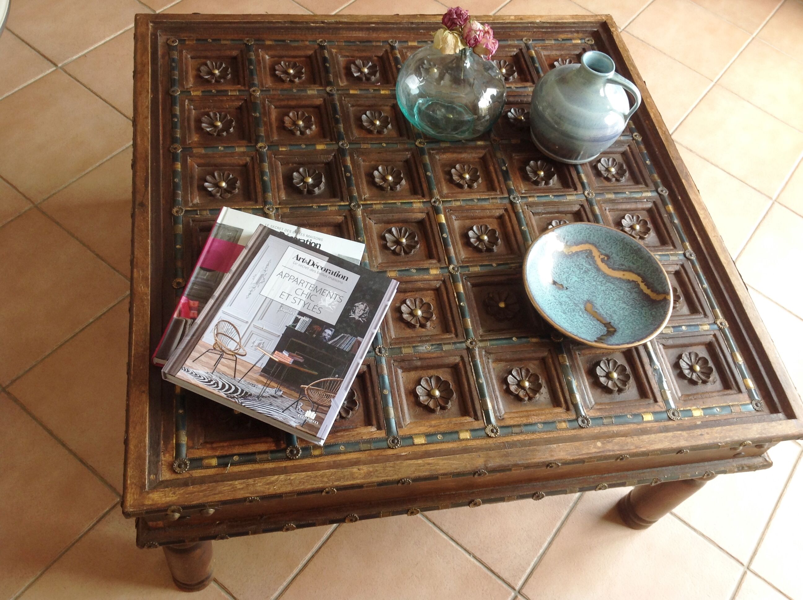Colonial-style wooden square coffee table