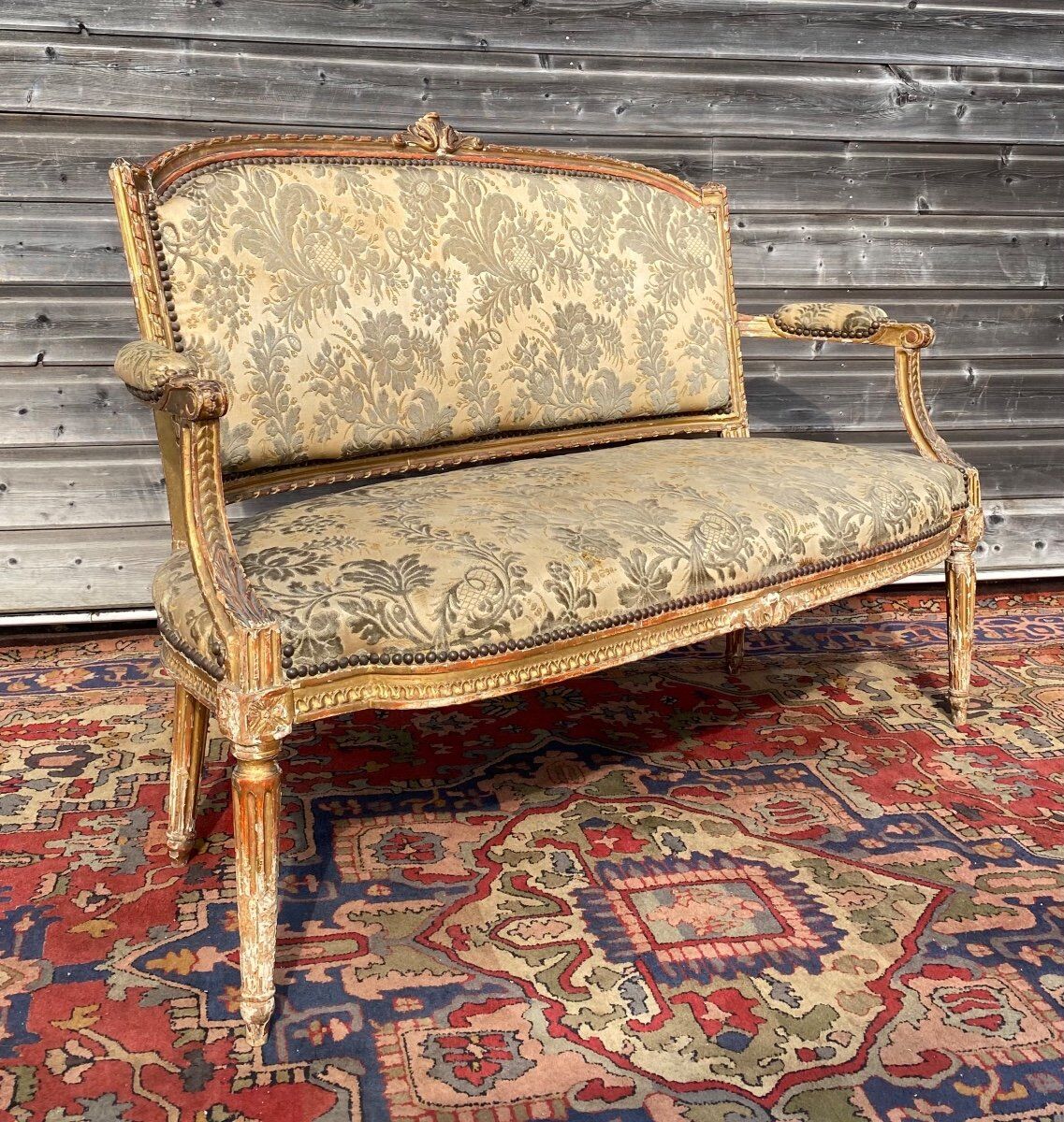 Gilded carved wooden bench louis XV XVIII century