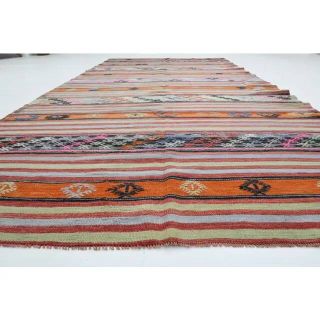 1970s Vintage Turkish Oushak Handmade Wool Cotton Beige Runner Rug  177x353