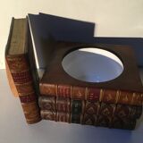 Stacked book ice bucket made of wood and leather