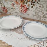 Set of 2 round dishes trundle in Iron Earth Sarreguemines model Carina decoration blue frieze