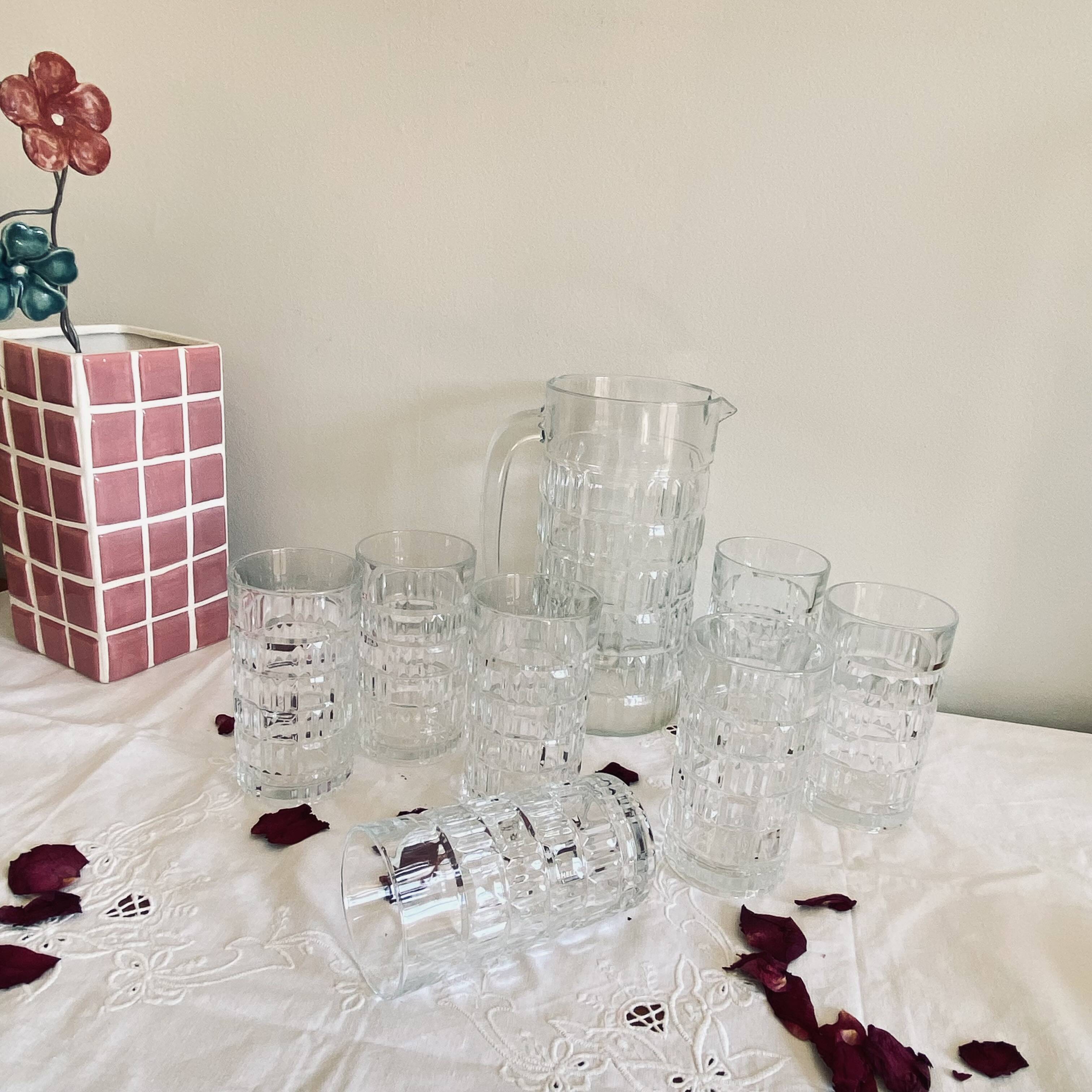Antique orangeade punch sangria glass set 1970 7 glasses and pitcher