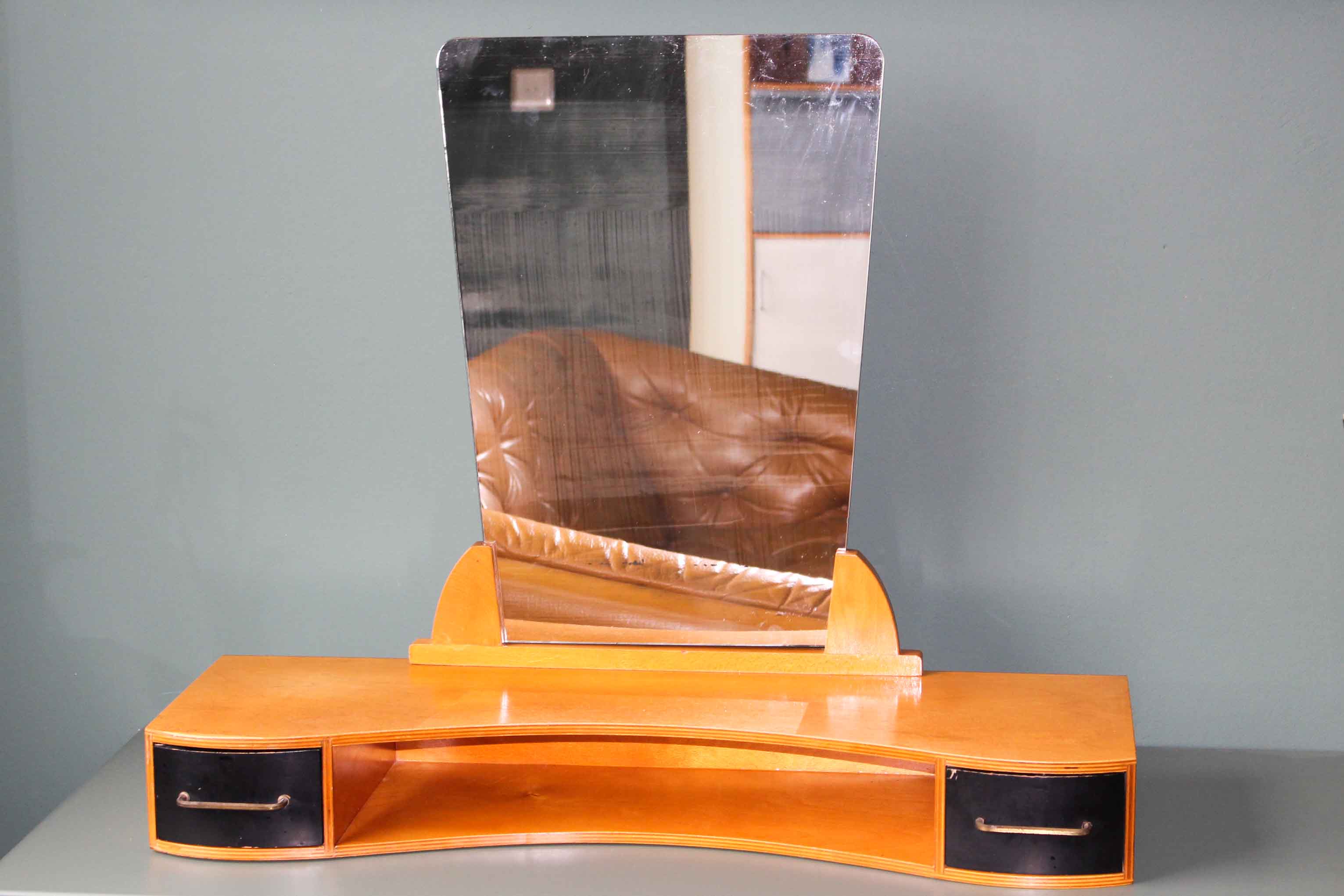 Commode miroir suspendu en hêtre vintage avec 2 tiroirs, années 1950