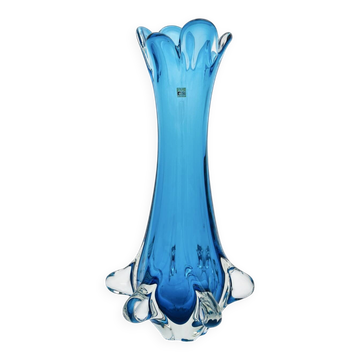 XXL Murano Vase Fratelli Toso Sommerso Blue 44cm 4.7kg Labelled 70s