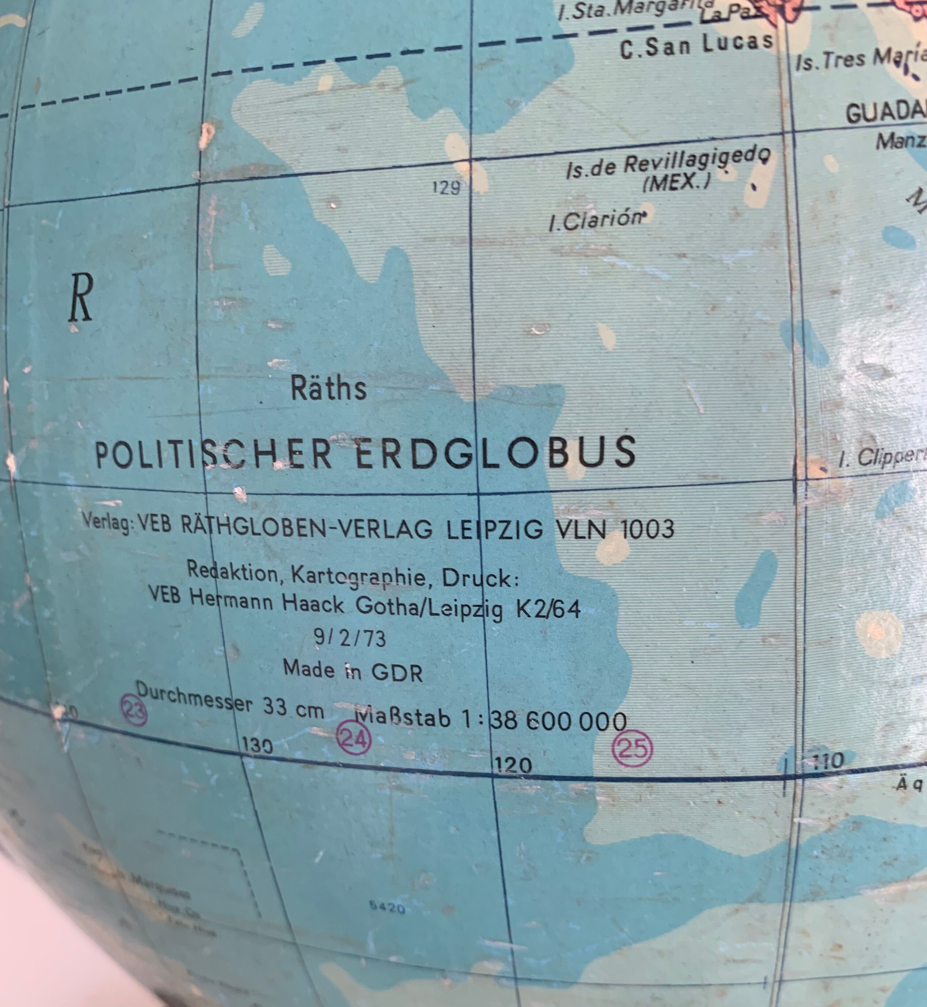 Vintage globe 1973 terrestrial Räth ex-GDR - 48 cm