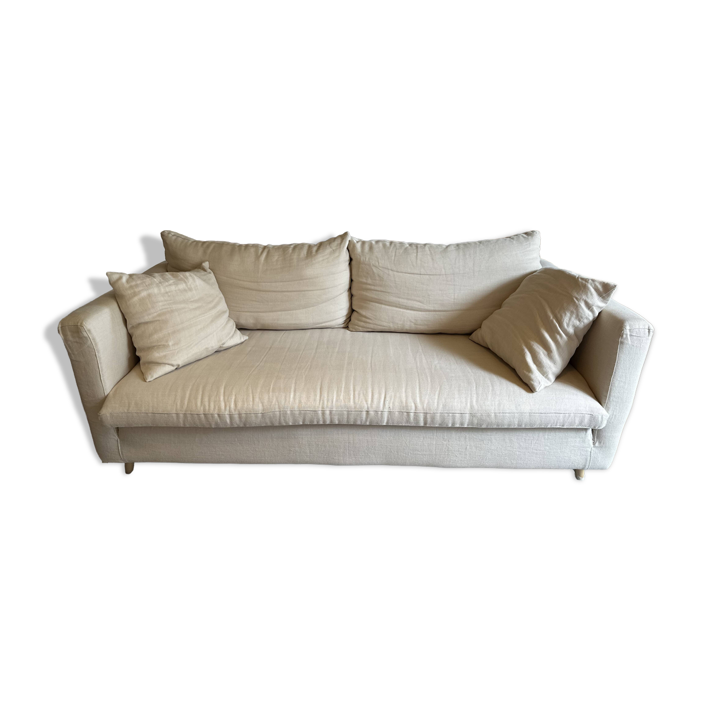 Beige linen sofa and armchair with stain-resistant treatment