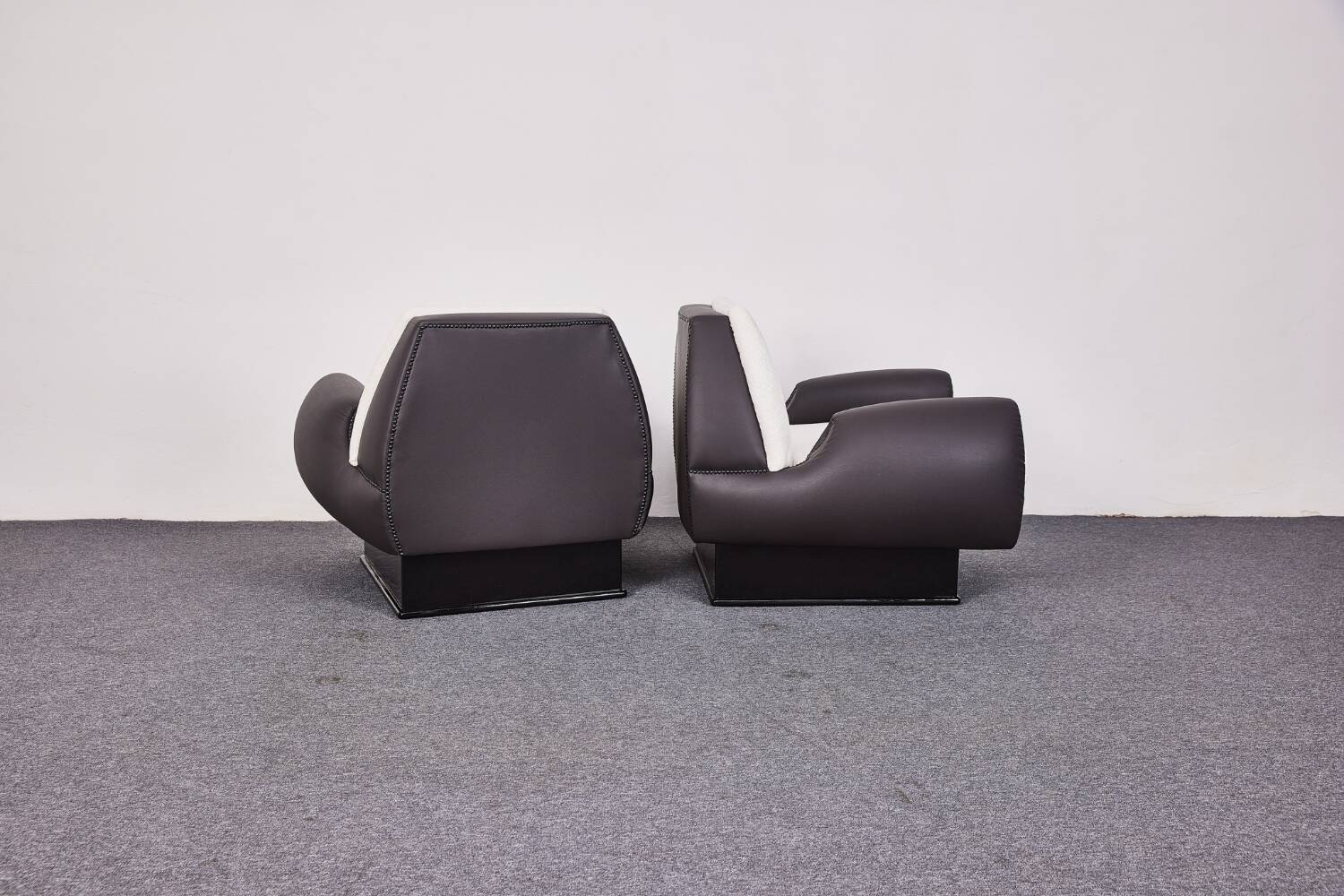 Italian Art Deco Leather and Fabric Club chairs-Armchairs, 1950s, Set of 2