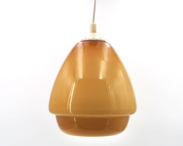 Suspension verre opaline jaune moutarde camel, années 70