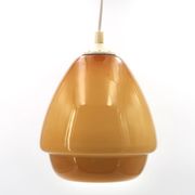 Suspension verre opaline jaune moutarde camel, années 70