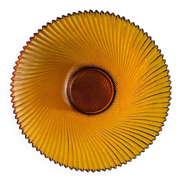 Coupe à fruits vintage en verre ambré ondulé, années 1970