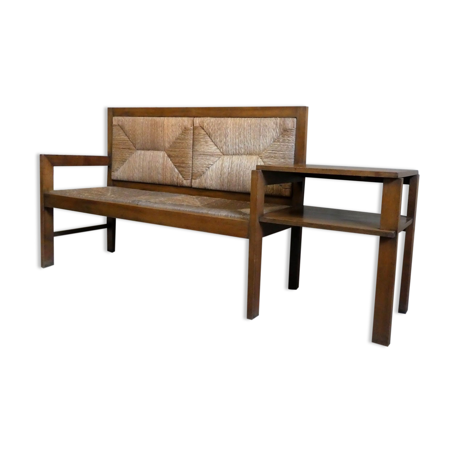 large oak and straw bench, 1930