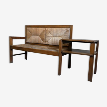 large oak and straw bench, 1930