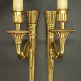 Pair of large Louis XVI style quiver sconces from Lucien GAU - gilded bronze