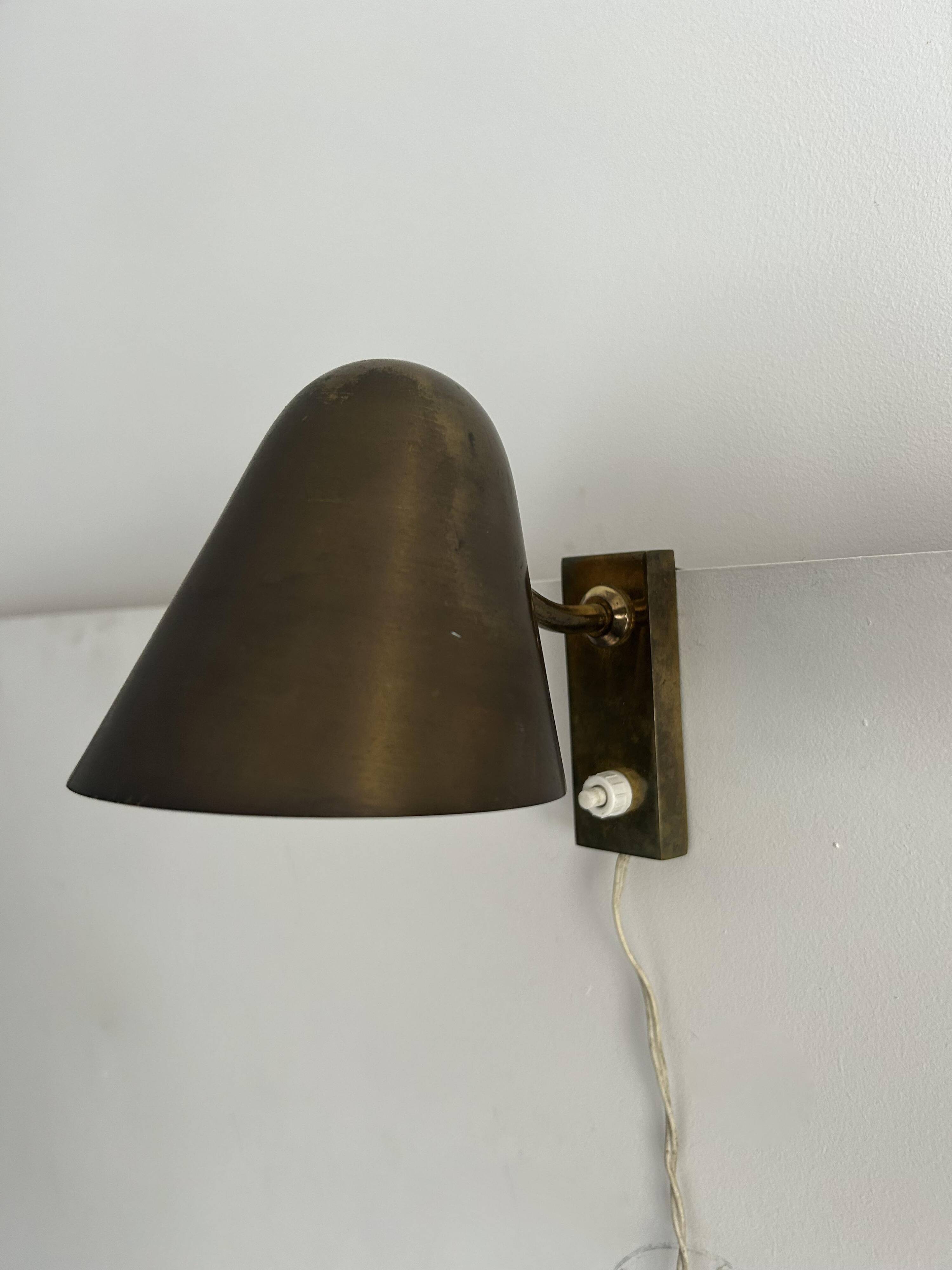 Pair of vintage adjustable wall lights, solid brass, France 1940