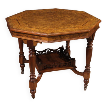 Table octogonale en bois marqueté du XXe siècle