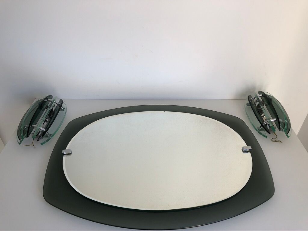 Veca mirror and 2 matching Veca wall lights made in Italy.