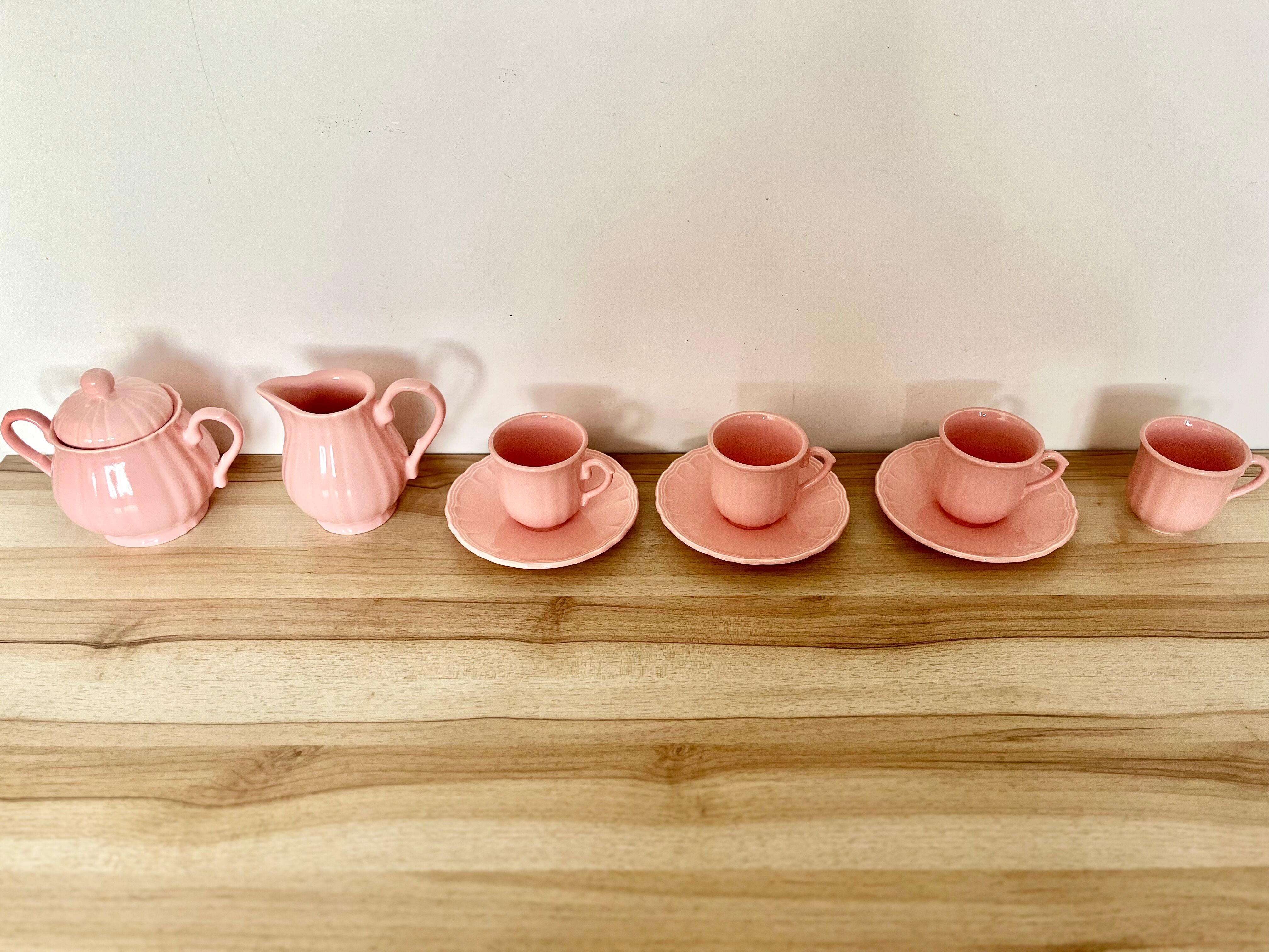 Lot of pink tableware "Faience de Salins" made in France
