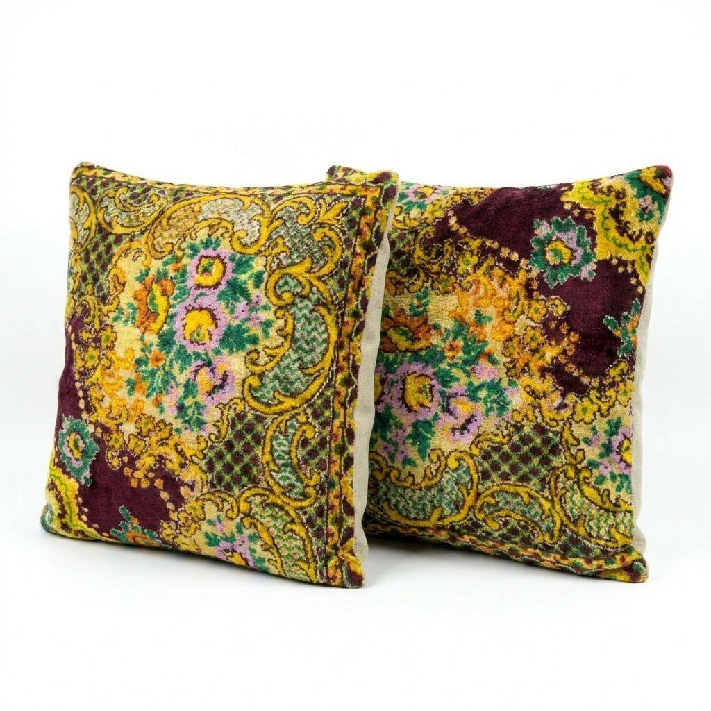 Set of 2 vintage velvet cushion covers 51x51 cm