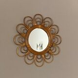 Sun mirror in arched rattan. 40cm. 1960.