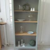 Vintage shallow bookcase re-enchanted in verdigris.