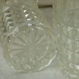 5 verres gobelets en verre taille effet pointe de diamant annees 70