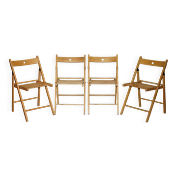 Set of 4 folding steamer chairs in oak from around 1940.