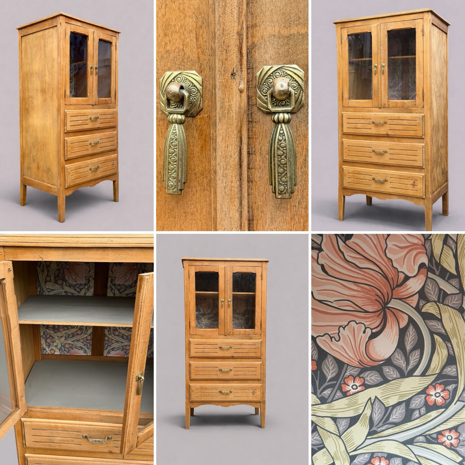 Art Deco glass-fronted Parisian buffet in raw wood