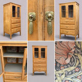 Art Deco glass-fronted Parisian buffet in raw wood