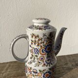 White hand-painted porcelain teapot with flowers Poland 1970s