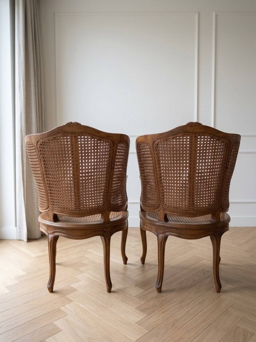 Pair of Louis XV armchairs in wood and caning