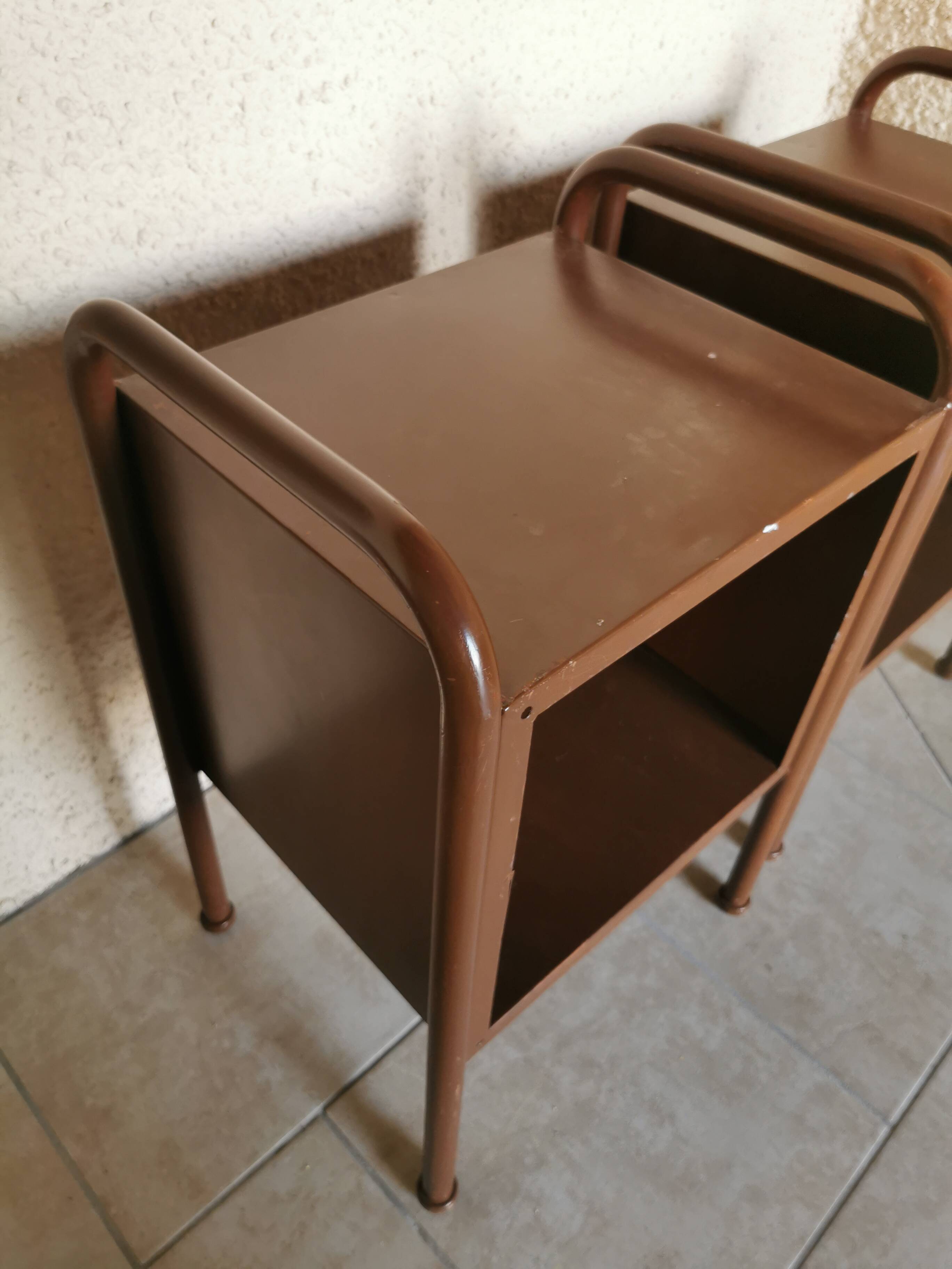 Pair of boarding school bedside tables