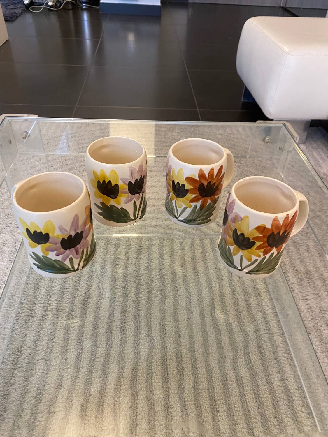 Set of 4 vintage 1970s flower stoneware mugs