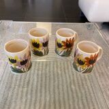 Set of 4 vintage 1970s flower stoneware mugs