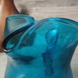 Blue cracked glass pitcher