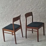 Pair of Henning Kjaernulf teak dining chairs sea blue-green, Denmark 1960s