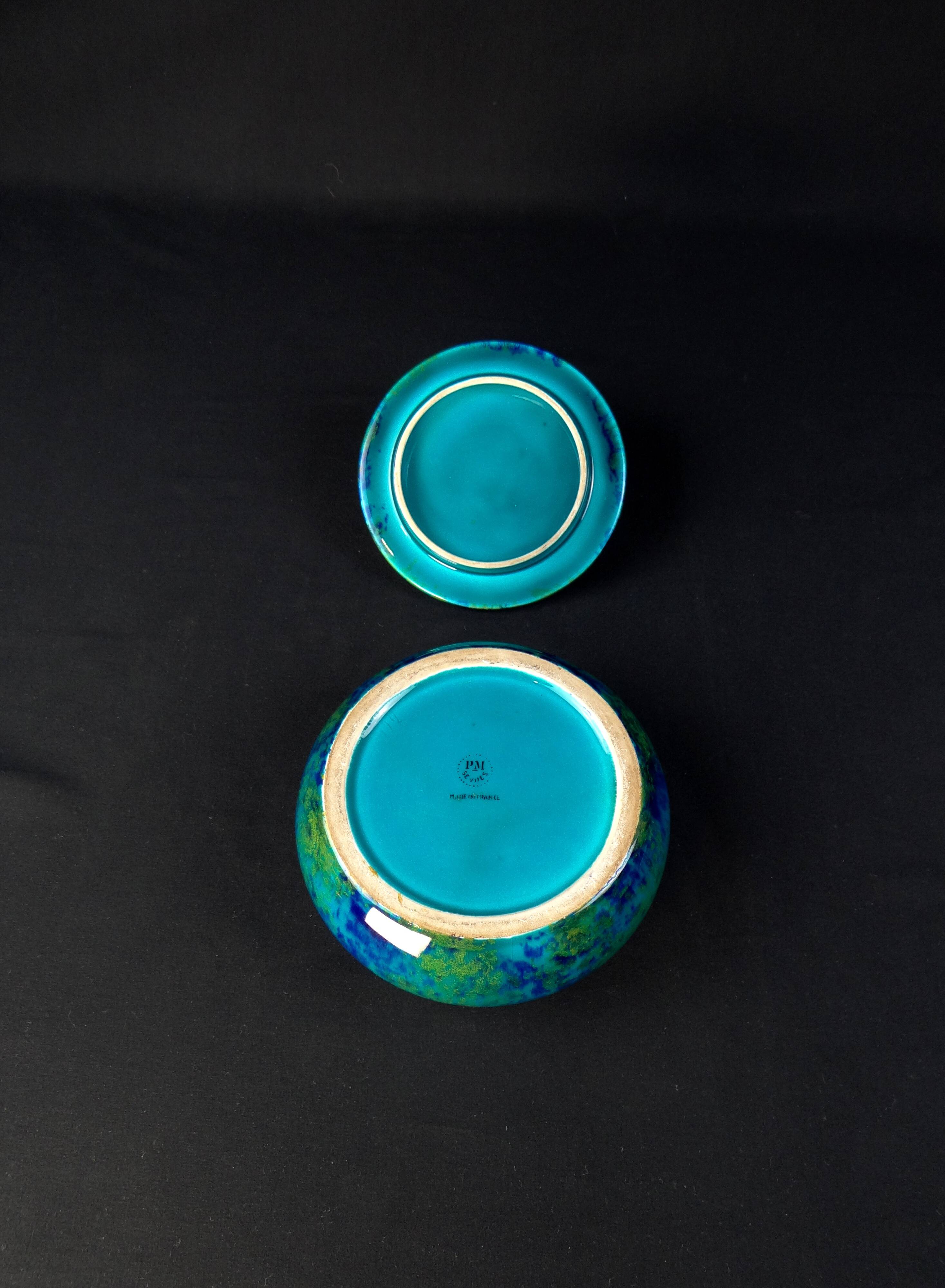 Paul milet (1870-1950) sèvres, turquoise blue bonbonnière, art deco period