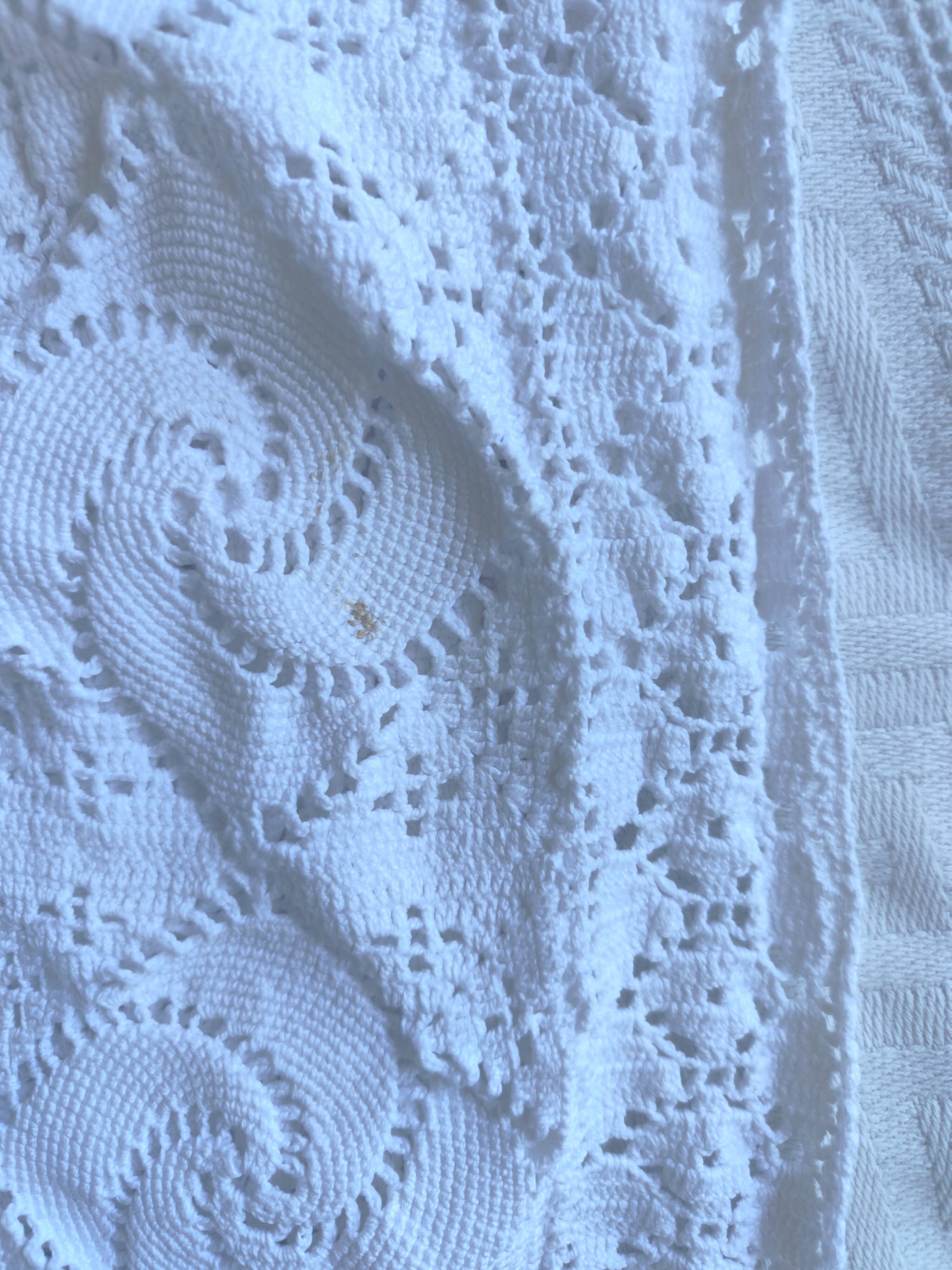 White cotton bedspread, Old crochet bedspread