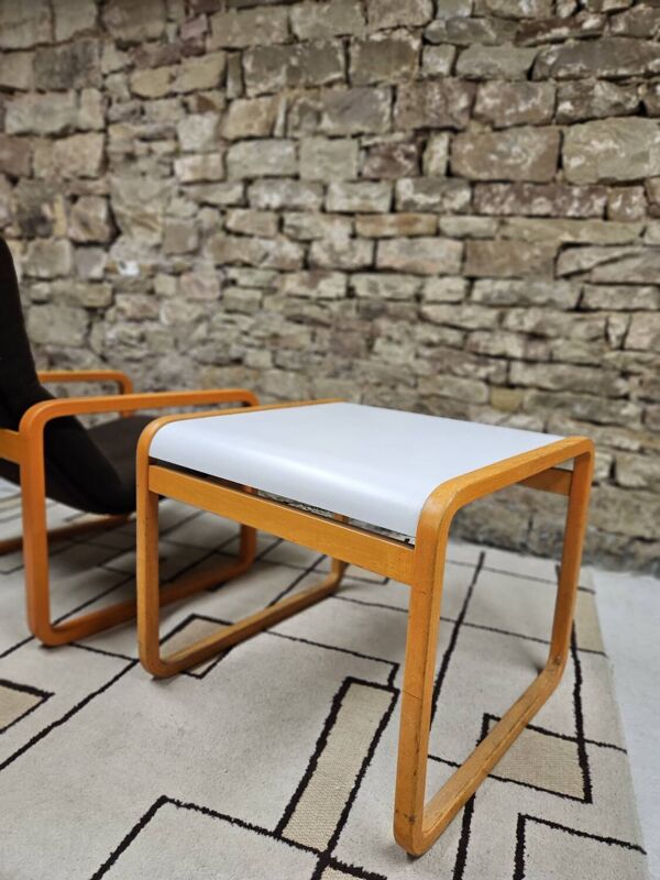 Lot Fauteuil et table Wilkhahn bois courbé 1980 vintage