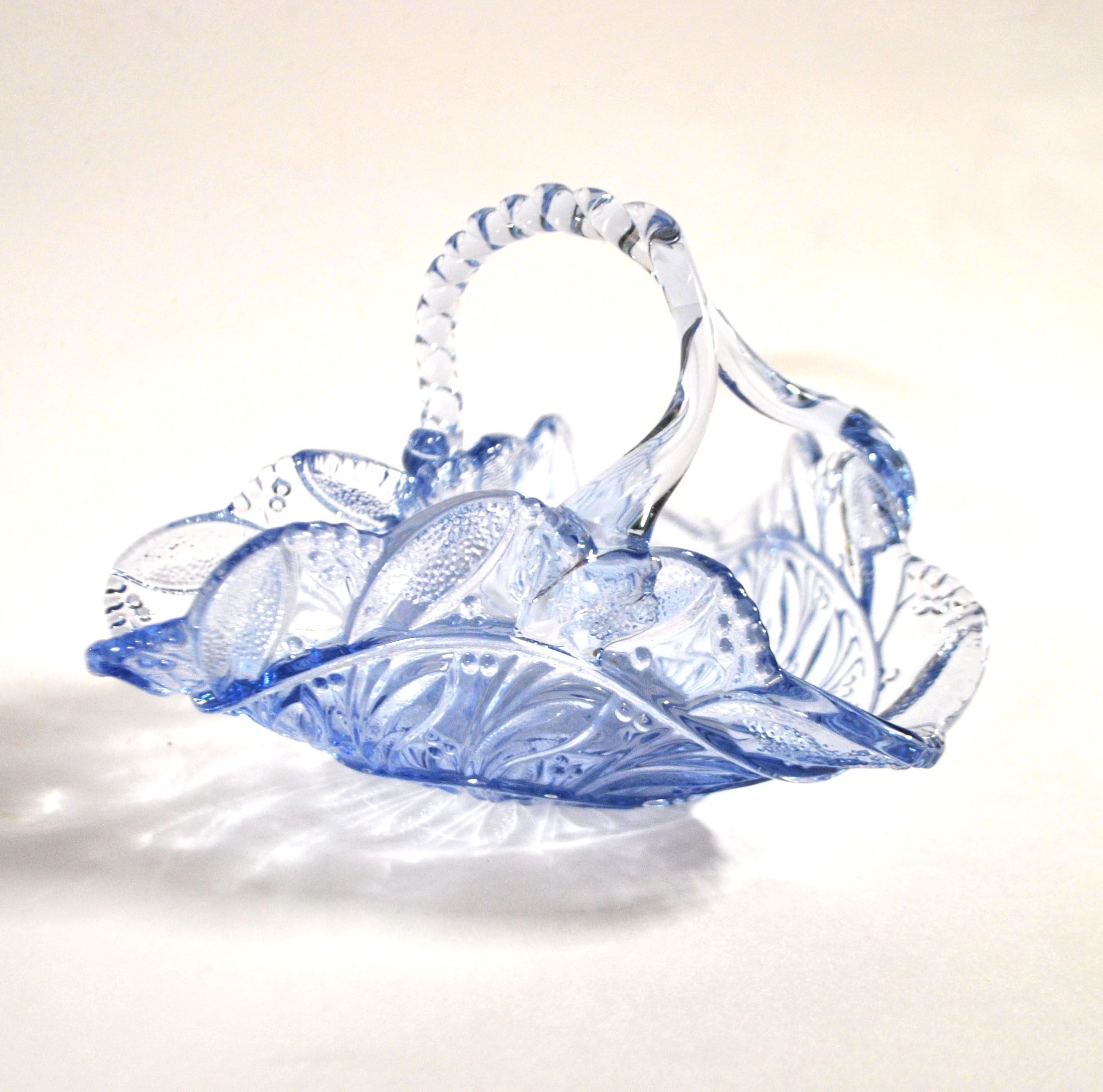 Blue pressed-moulded glass basket dish Meisenthal? Ashtray 1920