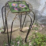 Plant stand, table, in wrought iron and vintage Vallauris ceramic