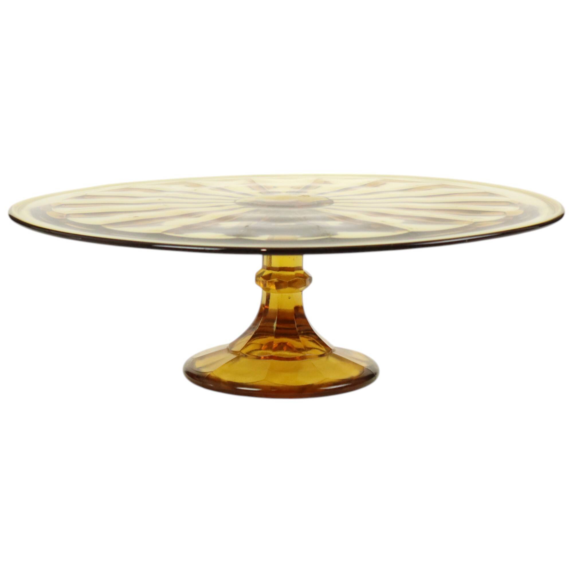 Art Deco Amber Cake Dish Depression Glass Verrerie Scailmont