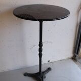Antique bistro pedestal table in cast iron and veined black marble