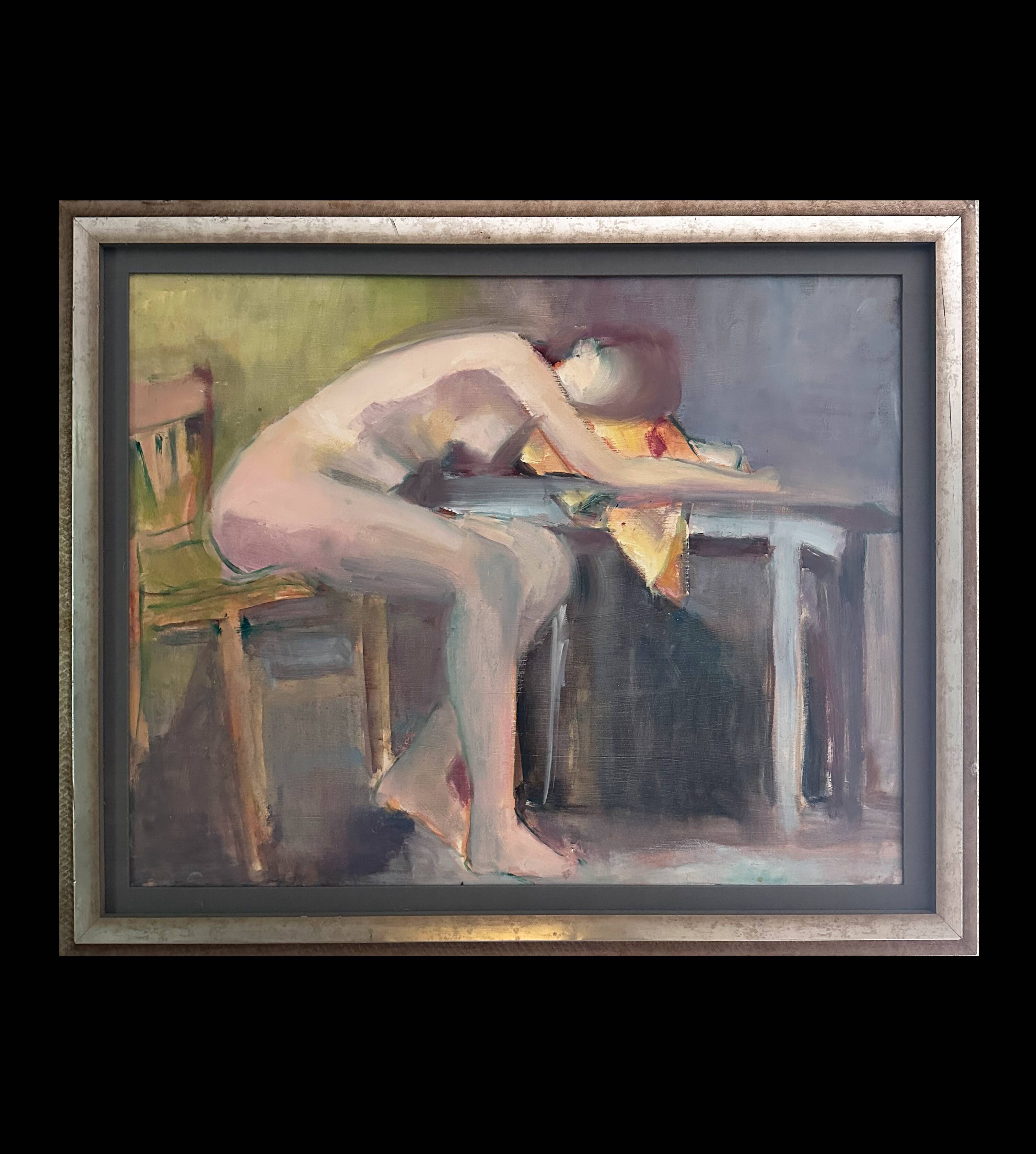 Original French figurative painting from the 70s signed Marais