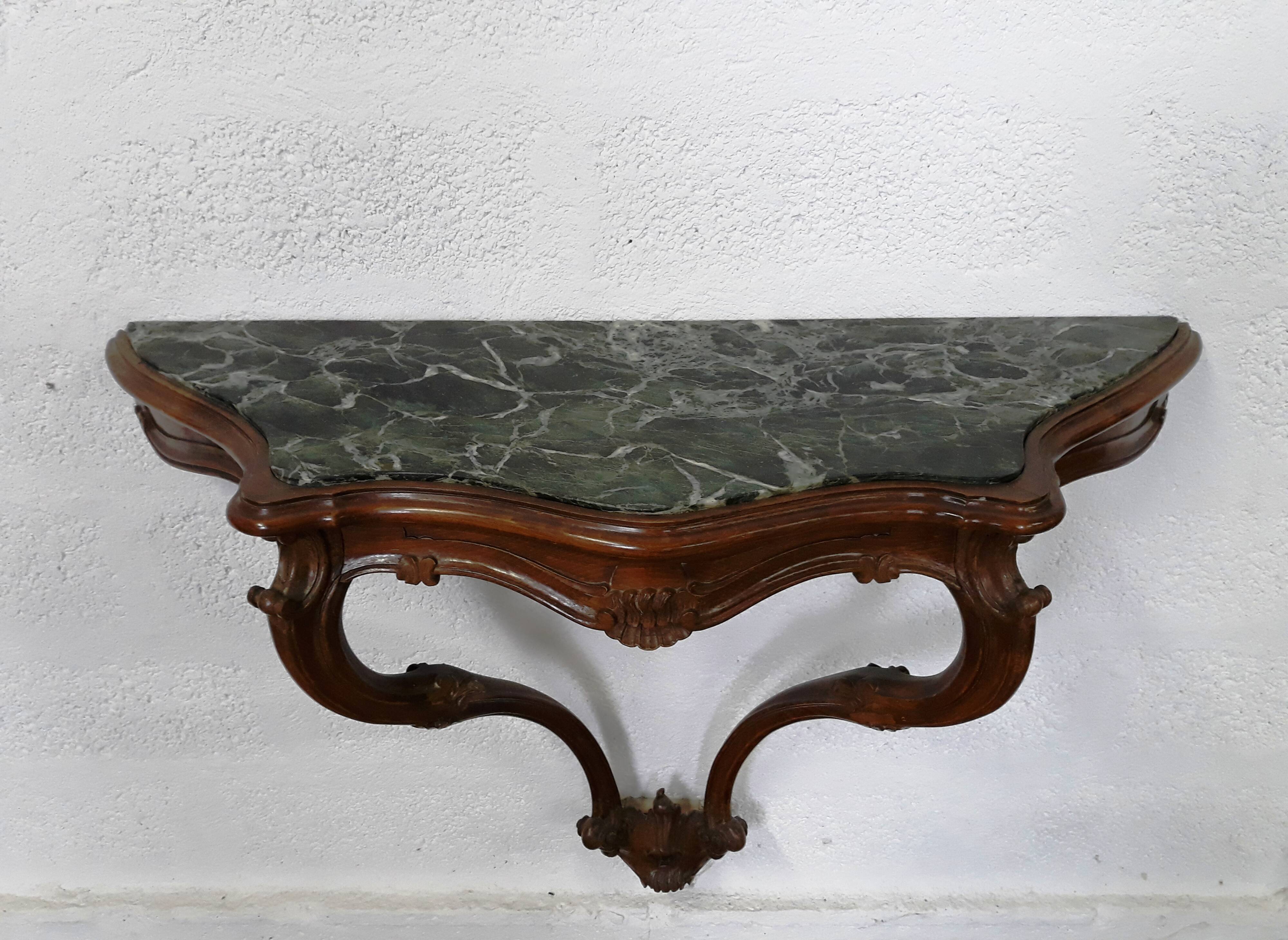 Console table wood and green marble from Aosta