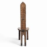 Brutalist primitive hall chair / hand-carved from solid wood and detailed with beautiful gouge woodwork
