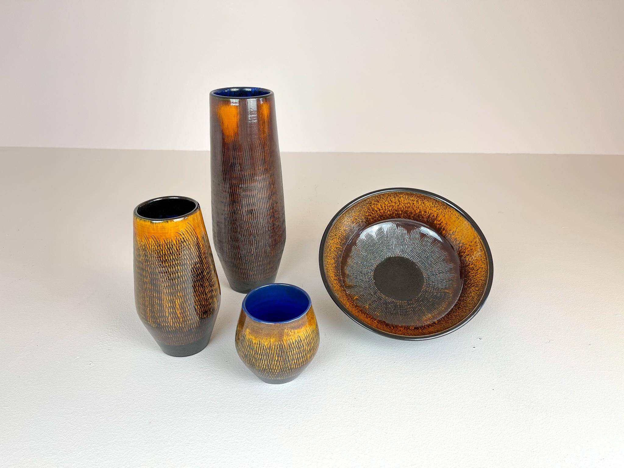 Mid-century modern set of 4 ceramic vases by Upsala-Ekeby "Fiamma" Sweden, 1960s.