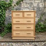 Vintage rattan and woven wicker chest of drawers 1970