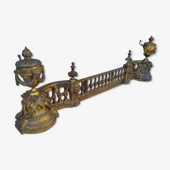 Chenets and chimney bar Louis XVI style gilded bronze