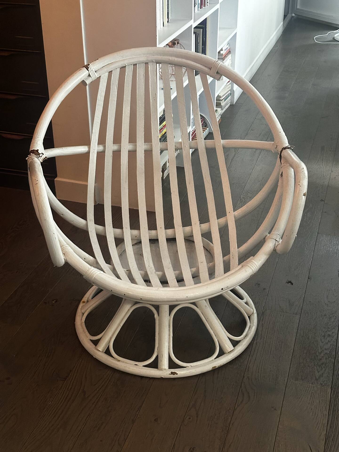 Vintage armchair in white lacquered rattan