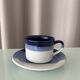 Set of 4 Vintage Studio Pottery Cups & Saucers – Hand Glazed Blue & White